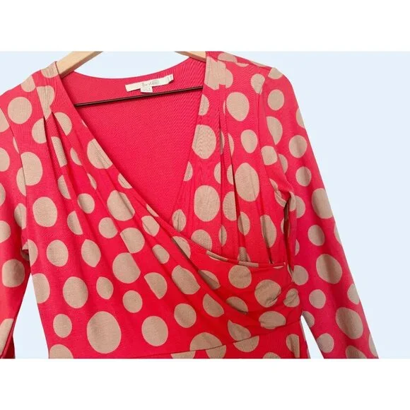 BODEN Polka Dot Faux Wrap Dress Coral Beige Size 8 - Picture 4 of 6